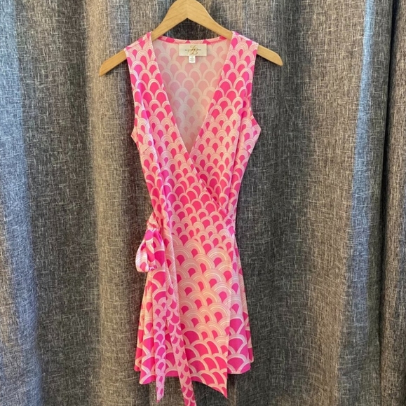JB by Julie Brown Pink Patterned Sleeveless Wrap Dress Size Small - Picture 9 of 10